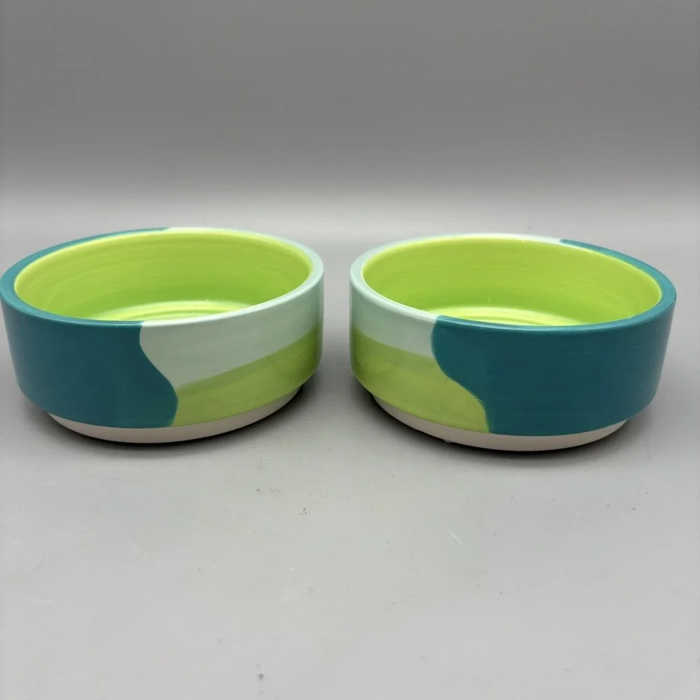 Top-Paw Blue-Green Ceramic Pet Bowl Rubber Grip Dishwasher Safe 4